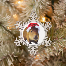 Ornamento De Estanho Floco De Neve Natal Capybara No Fundo De Inverno