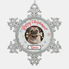 Ornamento De Estanho Floco De Neve Natal Personalizável para Amantes de Cães e Ossos
