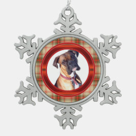 Ornamento De Estanho Floco De Neve Ornamento do floco de neve da foto da xadrez do