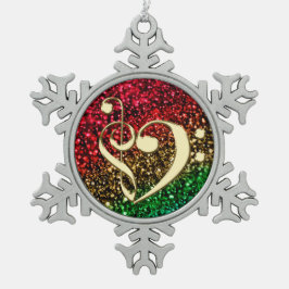 Ornamento De Estanho Floco De Neve Ornamento Dourado do feriado do coração do Clef da