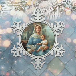 Ornamento De Estanho Floco De Neve Ornamento em Floco de Neve da Madonna Azul Frances
