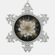 Ornamento Floral Branco e Dourado Elegante