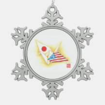 Ornamento Pewter Snowflake ~ Amizade Japão-EUA