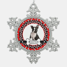 Ornamento De Estanho Floco De Neve Ossos da foto do cão do cão e impressões Pampered