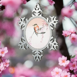 Ornamento De Estanho Floco De Neve Pássaro na Cereja de Limpeza - Shidarezakura em ko