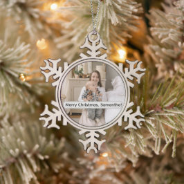 Ornamento De Estanho Floco De Neve Personalized Pewter Snowflake Photo Christmas 