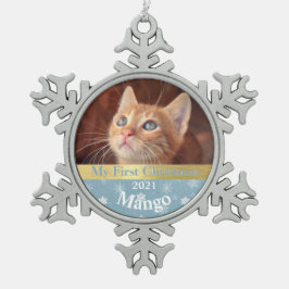 Ornamento De Estanho Floco De Neve Primeira Foto de Natal de Kitten Personalizado