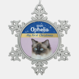 Ornamento De Estanho Floco De Neve Primeira foto de Natal de Kitten Personalizado