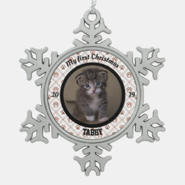 Ornamento De Estanho Floco De Neve Primeira foto de Natal de Kitten Personalizado