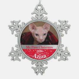 Ornamento De Estanho Floco De Neve Primeira foto de Natal de Kitten Personalizado