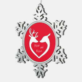 Ornamento De Estanho Floco De Neve Red & White Sr & Mrs. Deer Casal