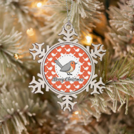 Ornamento De Estanho Floco De Neve Robin on Orange White Bird Pattern - Feliz Natal