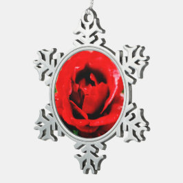 Ornamento De Estanho Floco De Neve Rosa vermelha Love