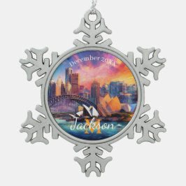 Ornamento De Estanho Floco De Neve Sydney Skyline Abstrato Art