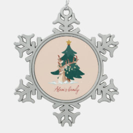 Ornamento De Estanho Floco De Neve Veado de Natal personalizável