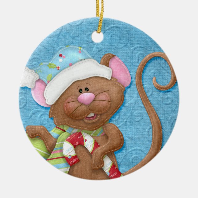 Ornamento de Feriado do Mouse Candy Cane (Frente)
