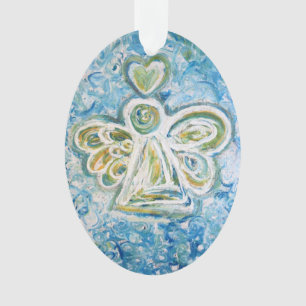 Ornamento de Feriados de Arte Anjo ouro Azul