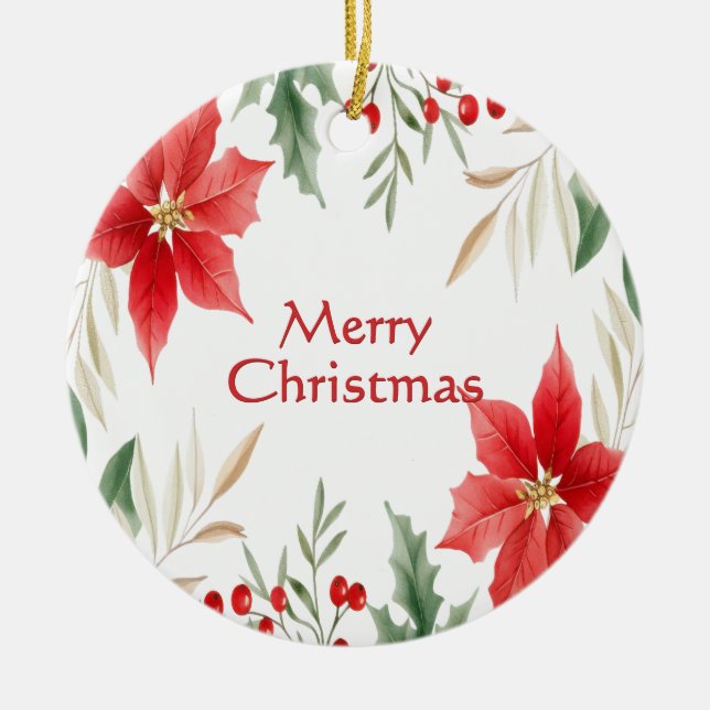 Ornamento de Férias de Natal da Red Poinsettia (Frente)