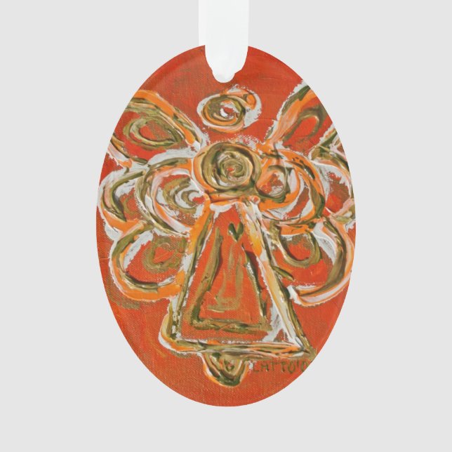 Ornamento de Férias do Anjo do Guardião Laranja (Frente)