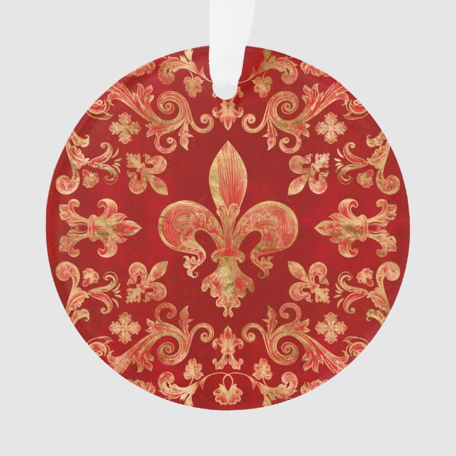 Ornamento de Fleur-de-lis Vermelho de luxo (Frente)