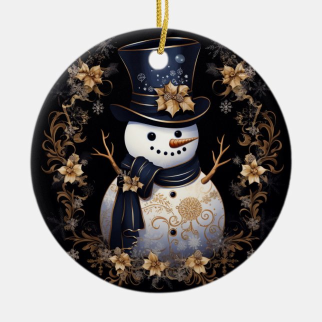 Ornamento de Flores Douradas Snowman (Frente)