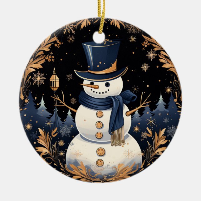 Ornamento de Folhas Douradas Snowman (Frente)