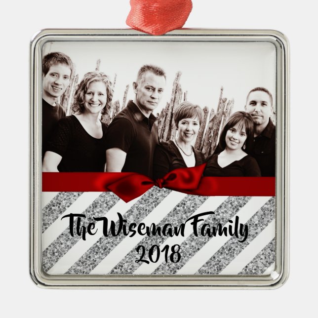 Ornamento de FOTO de Silv de Natal Personalizado (Frente)