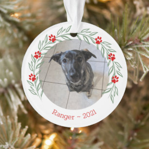 Ornamento de Foto Pet Holly Elegante Personalizado