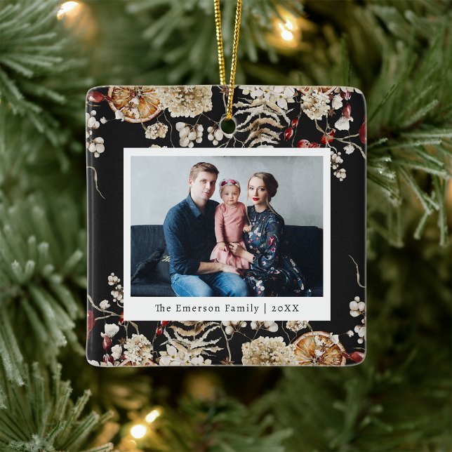 Ornamento de Fotografia Botânica (Black Rustic Boho Botanical Photo Ornament
)