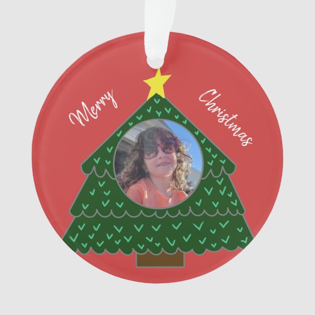 Ornamento de Fotos da Árvore de Natal Vermelha (Frente)