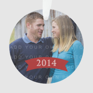 Ornamento de Fotos de Feriado de Banner Vermelho S