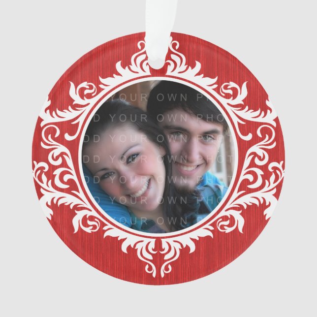 Ornamento de Fotos de Feriado de Red Rustic Swirls (Frente)