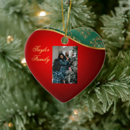 Ornamento de Fotos do Coração Vermelho, Verde e Do