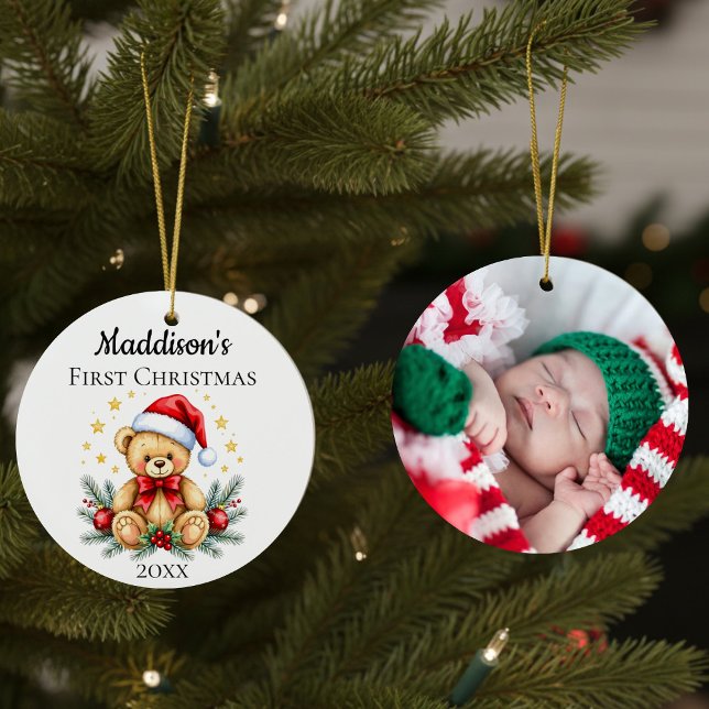 Ornamento de Fotos do Urso de Teddy de Natal (Baby's First Christmas Teddy Bear Ornament)