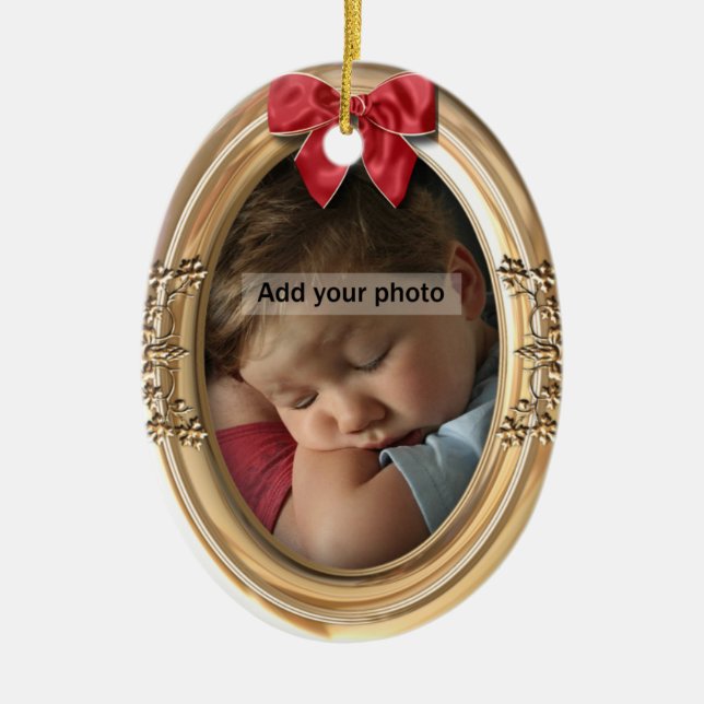 Ornamento de Fotos Dourado do ornamentado (Frente)