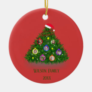 Ornamento de fotos familiares na árvore de Natal