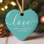 Ornamento de Fotos Teais de Casais Personalizados<br><div class="desc">Amor Casais Personalizados Ornament Fotográfico. Um ornamento romântico que faz um presente excelente para as férias. Também faria um favor de casamento excelente. Personalize este design personalizado com a sua própria fotografia e texto.</div>