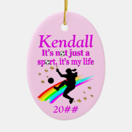 ORNAMENTO DE FUTEBOL DA MENINA PERSONALIZADO E DAT