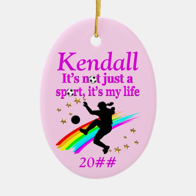 ORNAMENTO DE FUTEBOL DA MENINA PERSONALIZADO E DAT (Frente)