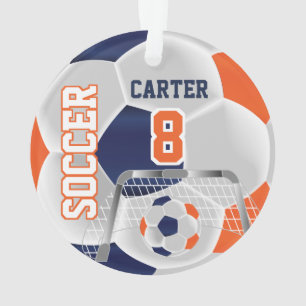 Ornamento ⚽ de futebol de personalização laranja, branco