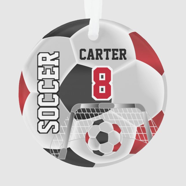 Ornamento ⚽ de futebol Preto, Branco e Vermelho Escuro (Verso)