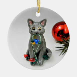 Ornamento de Gato de Cinza Azul Russo