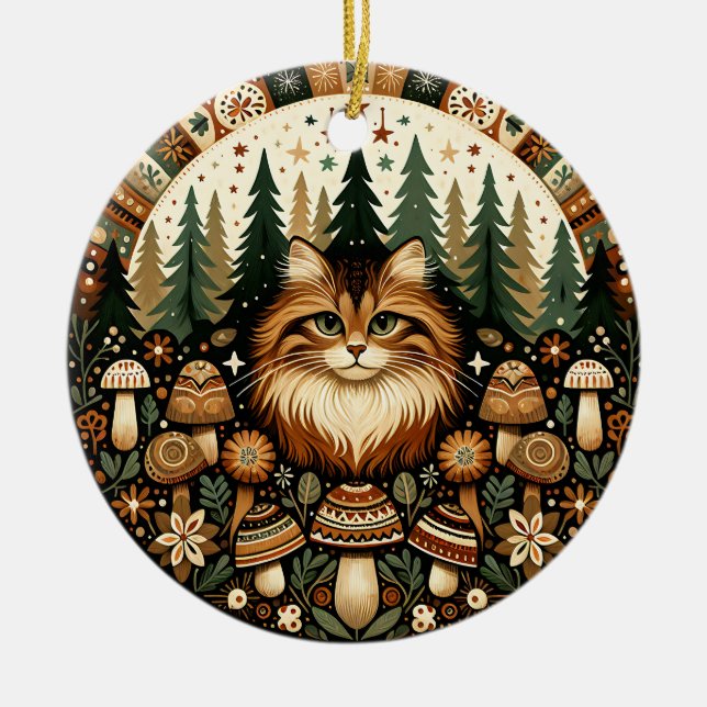 Ornamento de Gato de Floresta Whimsical (Frente)