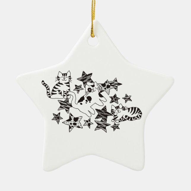 Ornamento de Gatos e Estrelas ~ (Frente)
