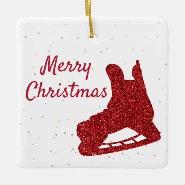 Ornamento de Hóquei - skate de faísca vermelha e j (Frente)