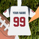 Ornamento de Jersey Vermelho e Branco, Azul Profun<br><div class="desc">Dê ao fã final o melhor ornamento,  personalizado com seu nome e número. As costas são totalmente personalizáveis como um guardião para anos de prazer!</div>