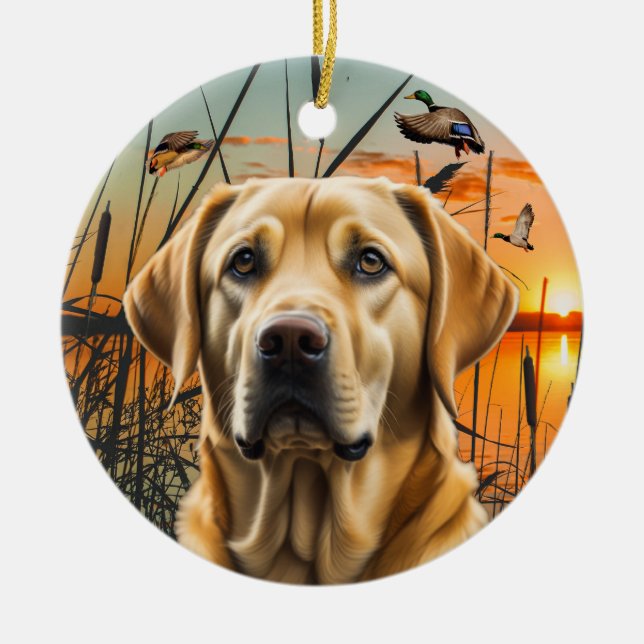 Ornamento de Labrador Amarelo Personalizável (Frente)
