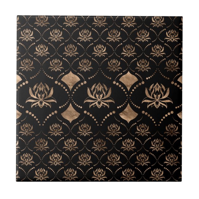 Ornamento de luxo Lotus Flower - preto e ouro (Frente)