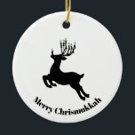 Ornamento de Menorah Deer Silhouette Chrismukkah<br><div class="desc">Este ornamento apresenta a minha versão judia de Rudolph. Este veado tem um Menorah como seus galhos (com 8 velas neles.) Então ele tem uma vela no nariz para ajudar a acender o caminho. O texto neste ornamento é personalizável para ser adequado a você ou ao seu destinatário. Desenhado por...</div>