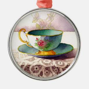Ornamento De Metal 0001 Teacup on Lace Ornament